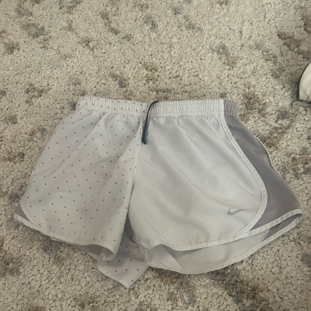 Nike White with Gray Stars Athletic Shorts Lightweight Performance